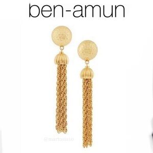 BEN-AMUN Gold-plated Tassel Chain Vintage Clip Earrings Gold